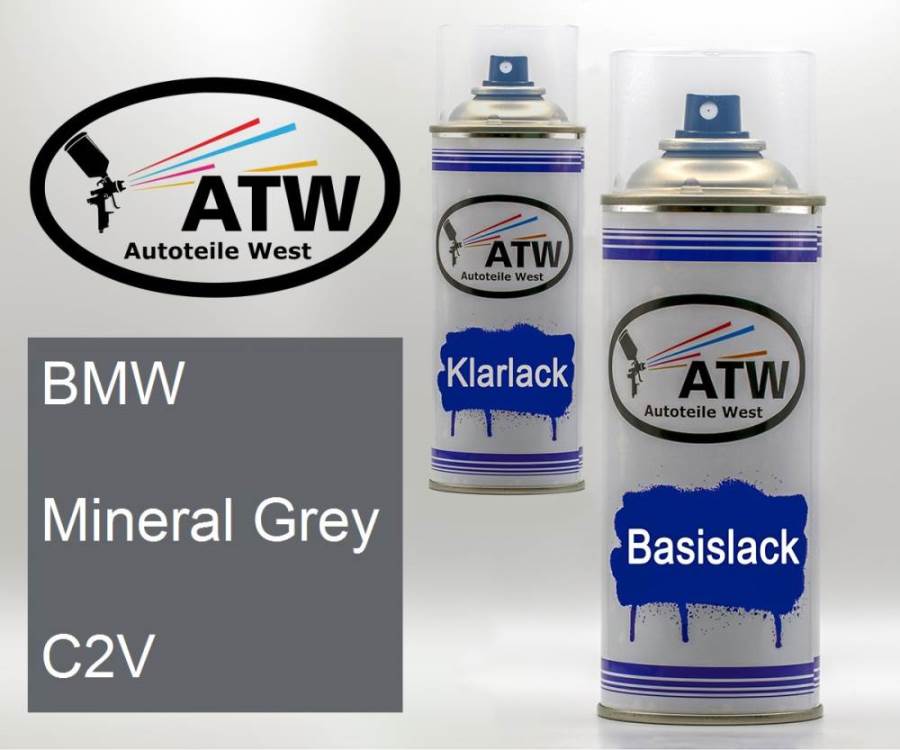 BMW, Mineral Grey, C2V: 400ml Sprühdose + 400ml Klarlack - Set, von ATW Autoteile West.